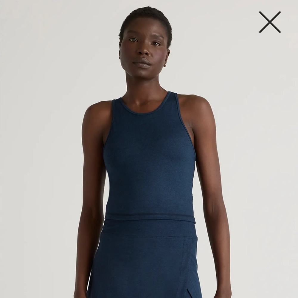 Quince Heather Navy Ultra-Soft High Neck Cropped Tank